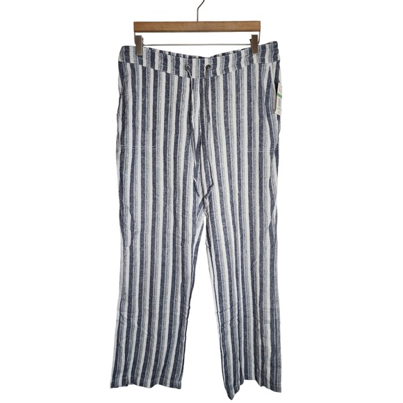 Per Se Pants Women's Large Linen Blend Drawstring w. Pockets Striped NWT‎ - Picture 1 of 5